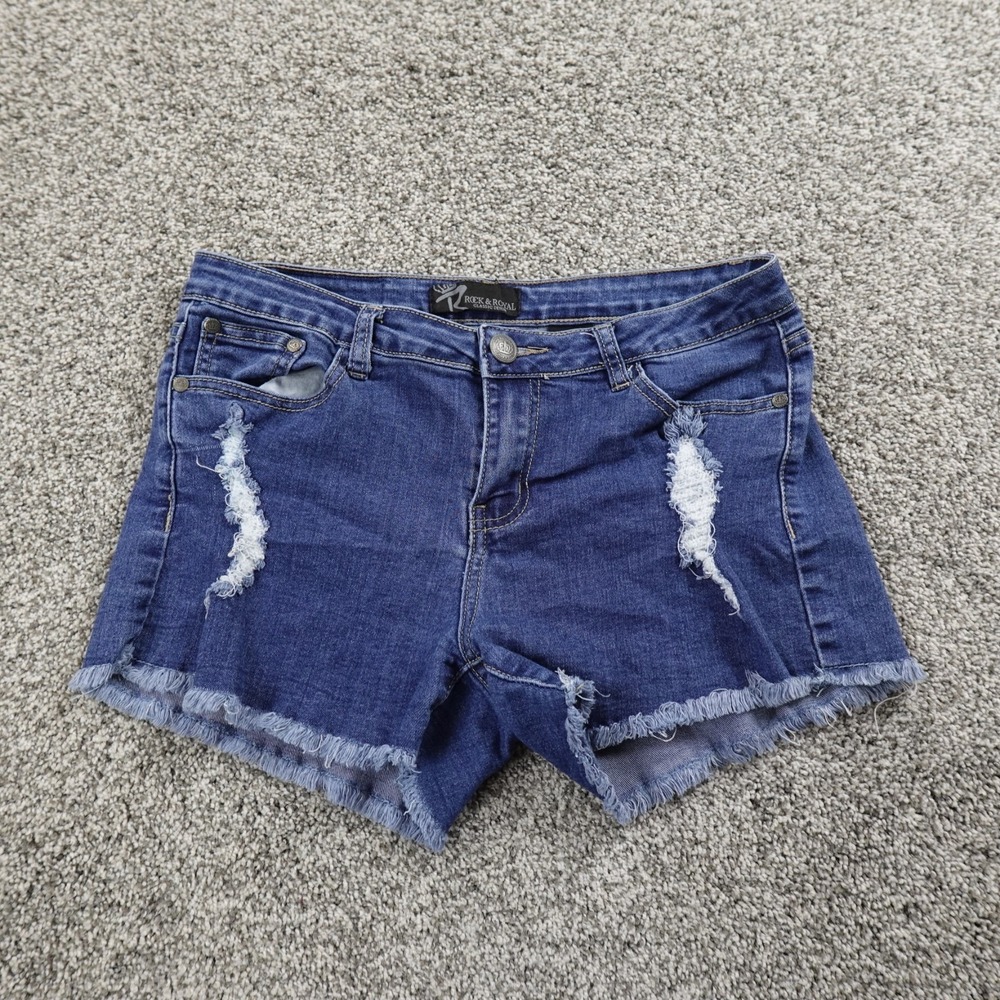 Cut Off Shorts Womens L Blue Jean Denim Low Rise Mini Micro Shortie Fray Stretch